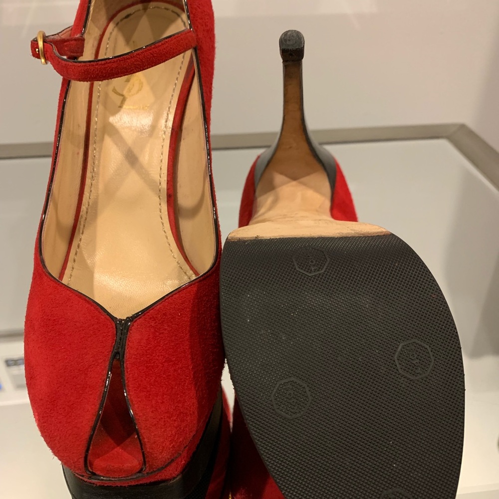 Yves Saint Laurent Suede Mary Jane Peep Toe - Picture 5 of 5